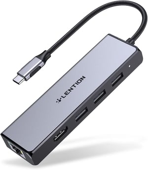 LENTION USB C Hub 5-u-1 - 4K HDMI, Gigabit Ethernet, 3 USB 3.0 priključka - Adapter kompatibilan s MacBook Pro/Air, Surface - Siva