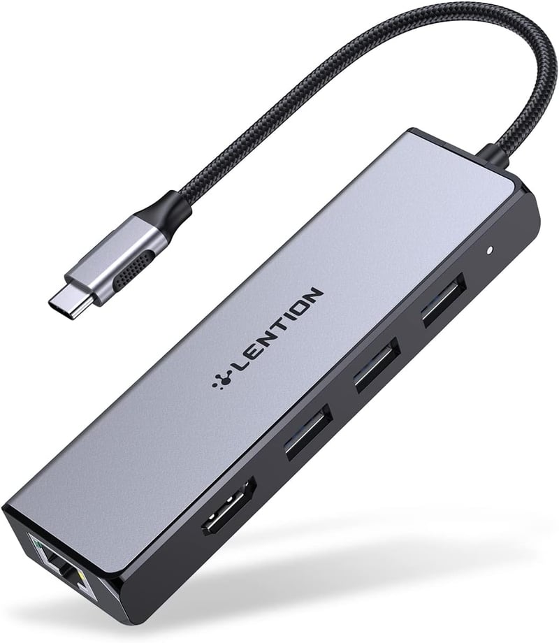 LENTION USB C Hub 5-in-1 - 4K HDMI, Gigabit Ethernet, 3 USB 3.0 Port - MacBook Pro/Air, Surface Kompatibilis Adapter - Szürke