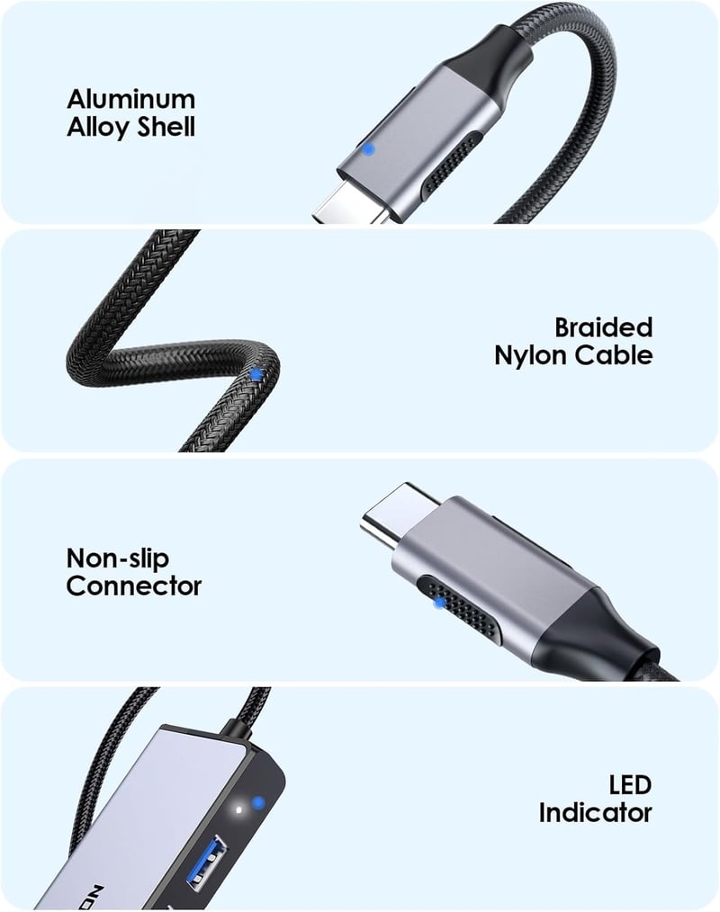 LENTION USB C Hub 5-in-1 - 4K HDMI, Gigabit Ethernet, 3 USB 3.0 Port - MacBook Pro/Air, Surface Kompatibilis Adapter - Szürke