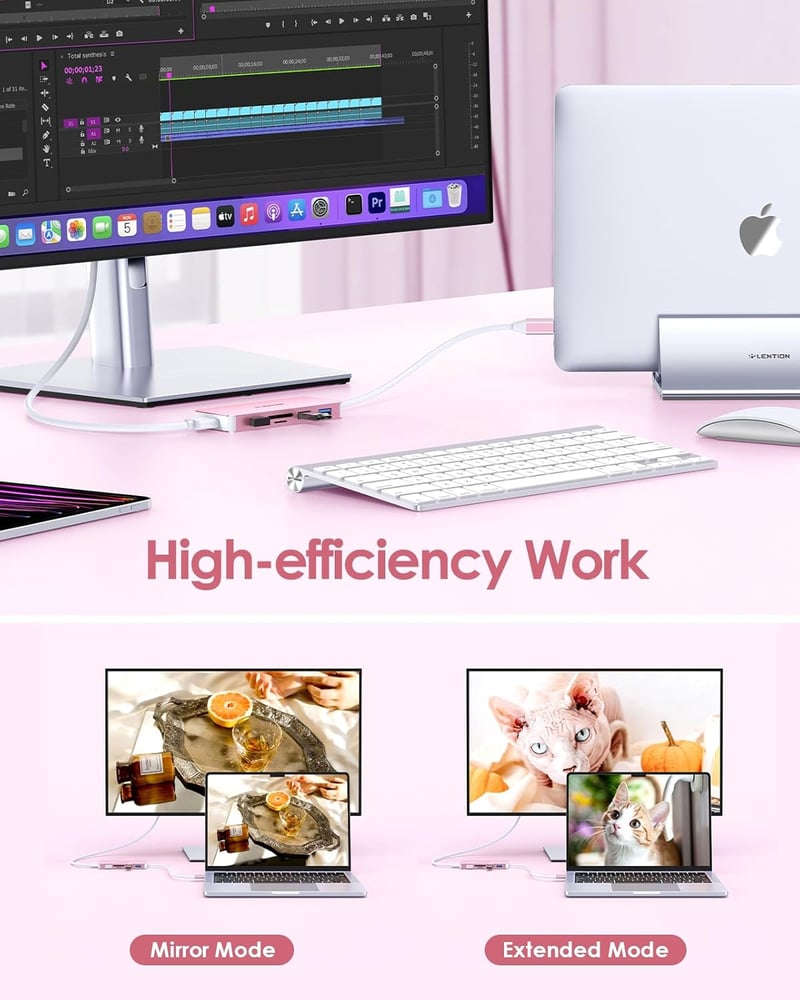 LENTION USB C Hub 6 az 1-ben - 4K HDMI, 3 USB 3.0, SD/TF Kártyaolvasó - MacBook Pro/Air, iPad Pro, Surface Kompatibilis Adapter Rózsaarany