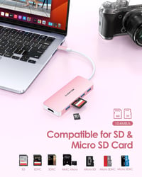 LENTION USB C Hub 6 az 1-ben - 4K HDMI, 3 USB 3.0, SD/TF Kártyaolvasó - MacBook Pro/Air, iPad Pro, Surface Kompatibilis Adapter Rózsaarany 4