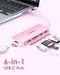 LENTION USB C Hub 6 az 1-ben - 4K HDMI, 3 USB 3.0, SD/TF Kártyaolvasó - MacBook Pro/Air, iPad Pro, Surface Kompatibilis Adapter Rózsaarany 2