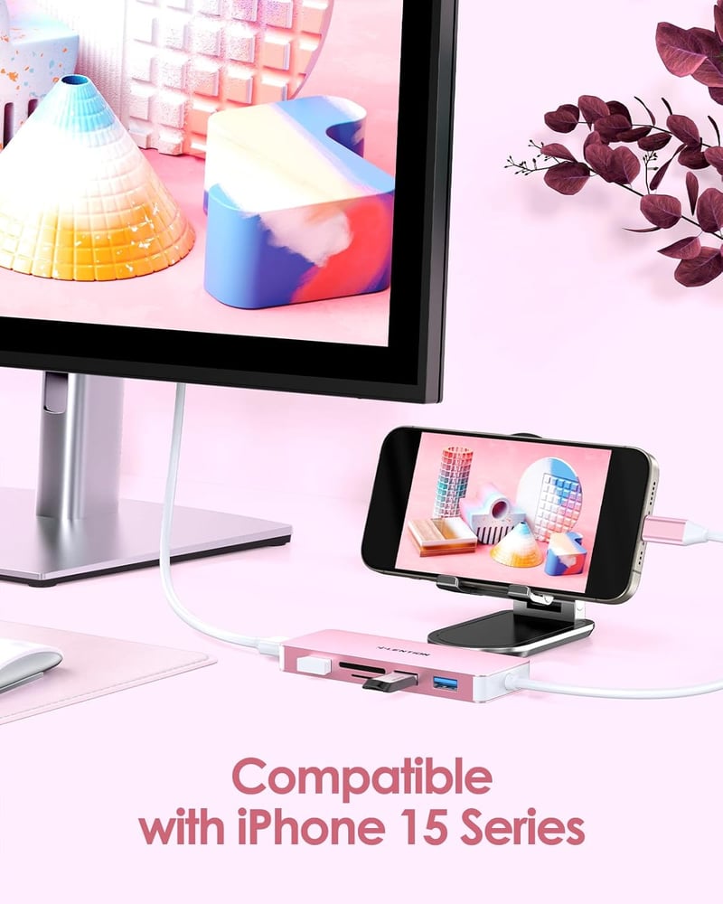 LENTION USB C Hub 6 az 1-ben - 4K HDMI, 3 USB 3.0, SD/TF Kártyaolvasó - MacBook Pro/Air, iPad Pro, Surface Kompatibilis Adapter Rózsaarany