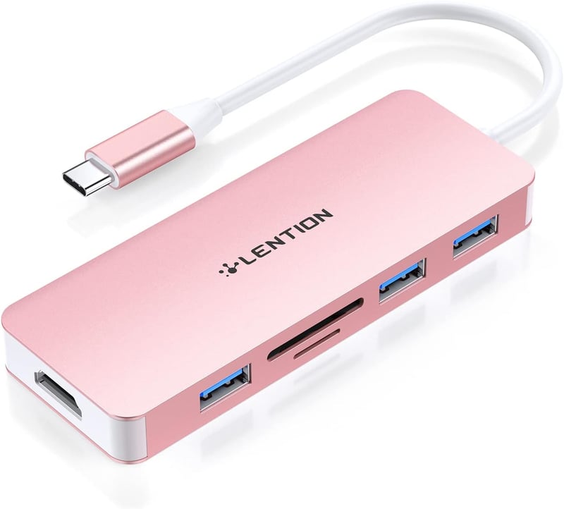 LENTION USB C Hub 6 az 1-ben - 4K HDMI, 3 USB 3.0, SD/TF Kártyaolvasó - MacBook Pro/Air, iPad Pro, Surface Kompatibilis Adapter Rózsaarany