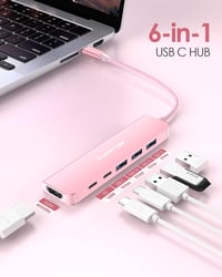 LENTION USB C Hub 6-in-1 - 4K HDMI, 100W PD, USB 3.0 Adapter - MacBook Pro/Air, iPhone 16/15 Kompatibilis - Rózsaarany 2