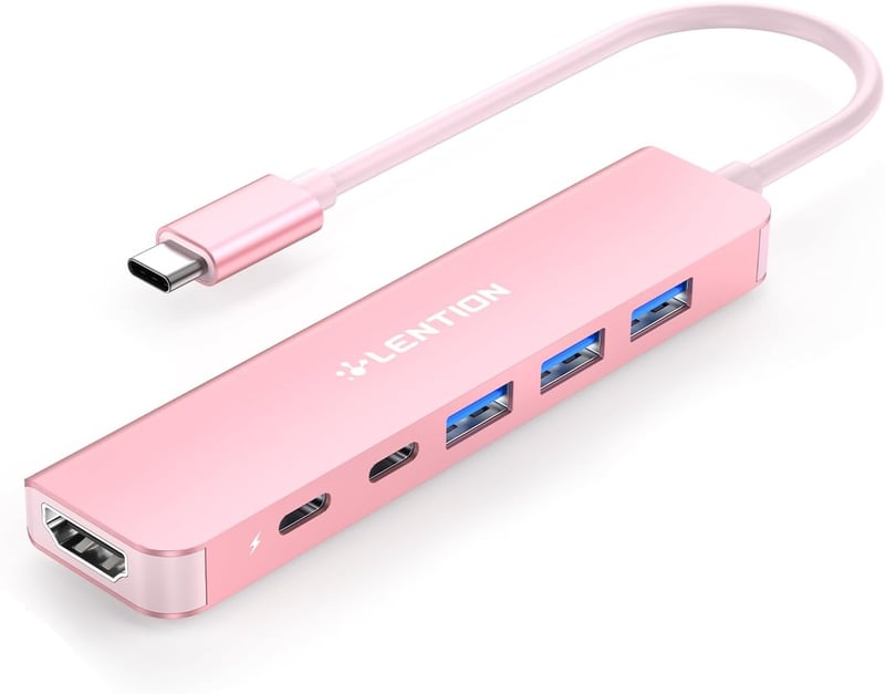 LENTION USB C Hub 6-in-1 - 4K HDMI, 100W PD, USB 3.0 Adapter - MacBook Pro/Air, iPhone 16/15 Kompatibilis - Rózsaarany