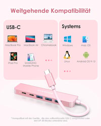 LENTION USB C Hub 6-in-1 - 4K HDMI, 100W PD, USB 3.0 Adapter - MacBook Pro/Air, iPhone 16/15 Kompatibilis - Rózsaarany 8
