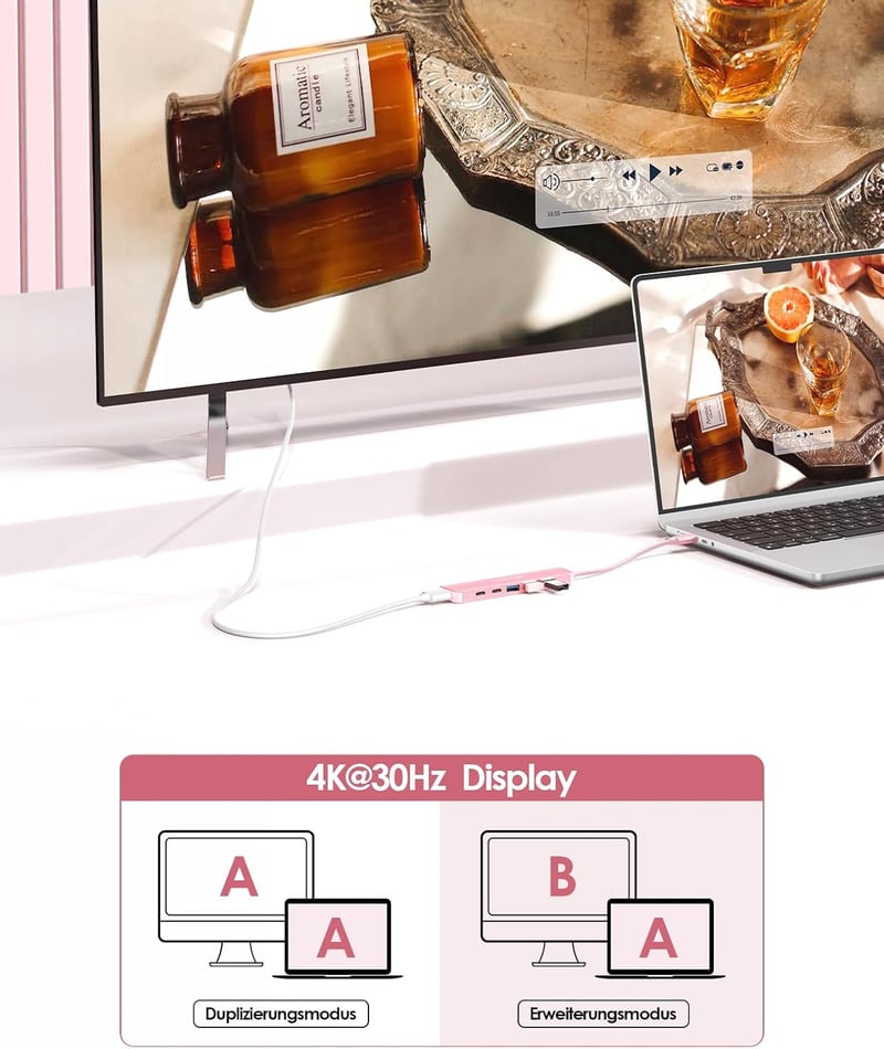 LENTION USB C Hub 6-in-1 - 4K HDMI, 100W PD, USB 3.0 Adapter - MacBook Pro/Air, iPhone 16/15 Kompatibilis - Rózsaarany