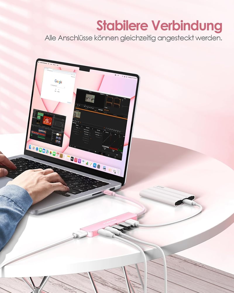 LENTION USB C Hub 6-in-1 - 4K HDMI, 100W PD, USB 3.0 Adapter - MacBook Pro/Air, iPhone 16/15 Kompatibilis - Rózsaarany