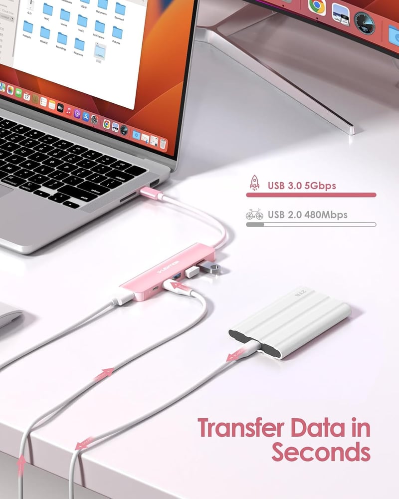 LENTION USB C Hub 6-in-1 - 4K HDMI, 100W PD, USB 3.0 Adapter - MacBook Pro/Air, iPhone 16/15 Kompatibilis - Rózsaarany