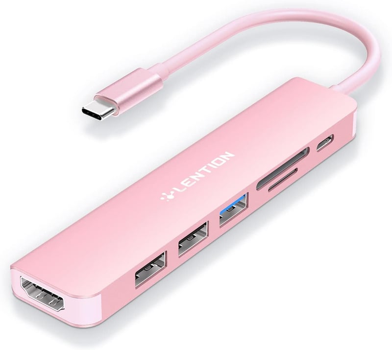 LENTION USB C Hub 7 az 1-ben - 100W PD Töltés, 4K HDMI, SD/TF Kártyaolvasó, USB 3.0 - MacBook Pro/Air, iPhone 16/15 Kompatibilis Adapter, Ró
