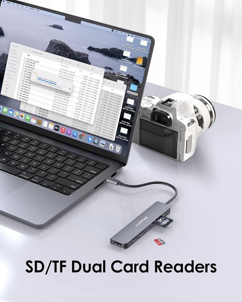 LENTION USB C Hub 7 az 1-ben - 100W PD Töltés, 4K HDMI, SD/TF Kártyaolvasó, USB 3.0 - MacBook Pro/Air, iPhone 16/15, Thunderbolt 3/4 Kompati
