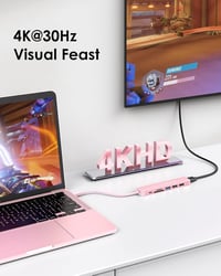 LENTION USB C Hub 7 az 1-ben - 100W PD Töltés, 4K HDMI, SD/TF Kártyaolvasó, USB 3.0 - MacBook Pro/Air, iPhone 16/15 Kompatibilis Adapter, Ró 2