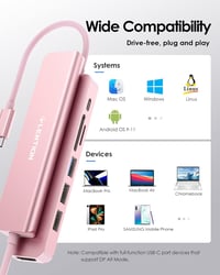 LENTION USB C Hub 7 az 1-ben - 100W PD Töltés, 4K HDMI, SD/TF Kártyaolvasó, USB 3.0 - MacBook Pro/Air, iPhone 16/15 Kompatibilis Adapter, Ró 7