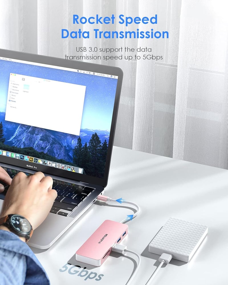 Lention USB C HUB - Alumínium Thunderbolt 3 Adapter 3 USB 3.0 Porttal és SD/TF Kártyaolvasóval - MacBook, Chromebook, Dell XPS, Asus ZenBook