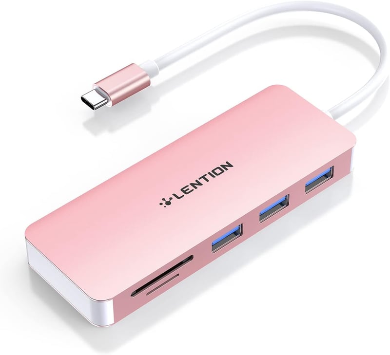 Lention USB C HUB - Alumínium Thunderbolt 3 Adapter 3 USB 3.0 Porttal és SD/TF Kártyaolvasóval - MacBook, Chromebook, Dell XPS, Asus ZenBook