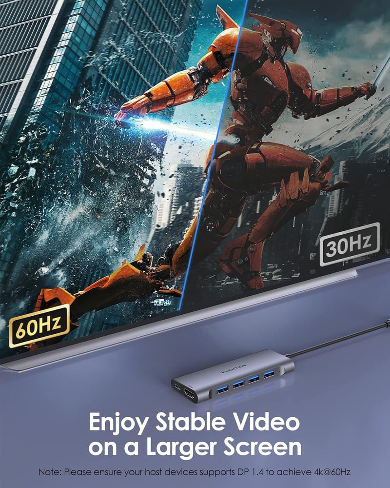 LENTION USB C Hub HDMI 4K60Hz - 6 az 1-ben adapter MacBook Pro/Air, iPhone 16/15 készülékekhez, 100W PD töltéssel, 4 USB 3.0 porttal, alumín