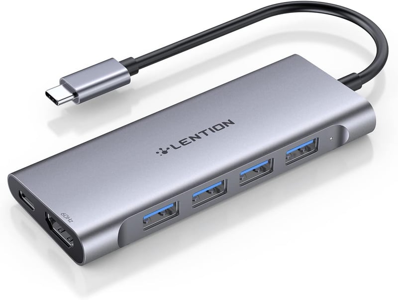 LENTION USB C Hub HDMI 4K60Hz - 6 az 1-ben adapter MacBook Pro/Air, iPhone 16/15 készülékekhez, 100W PD töltéssel, 4 USB 3.0 porttal, alumín