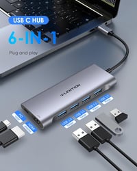 LENTION USB C Hub HDMI 4K60Hz - 6 az 1-ben adapter MacBook Pro/Air, iPhone 16/15 készülékekhez, 100W PD töltéssel, 4 USB 3.0 porttal, alumín 2