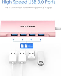 LENTION USB C Hub Multiport Adapter 4K HDMI, 4 USB 3.0, 100W Töltés - MacBook Pro/Air 2024-2016, Thunderbolt 3 Kompatibilis, Alumínium Rózsa 5