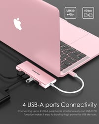 LENTION USB C Hub Multiport Adapter 4K HDMI, 4 USB 3.0, 100W Töltés - MacBook Pro/Air 2024-2016, Thunderbolt 3 Kompatibilis, Alumínium Rózsa 3