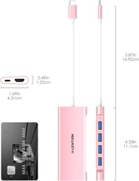LENTION USB C Hub Multiport Adapter 4K HDMI, 4 USB 3.0, 100W Töltés - MacBook Pro/Air 2024-2016, Thunderbolt 3 Kompatibilis, Alumínium Rózsa 7