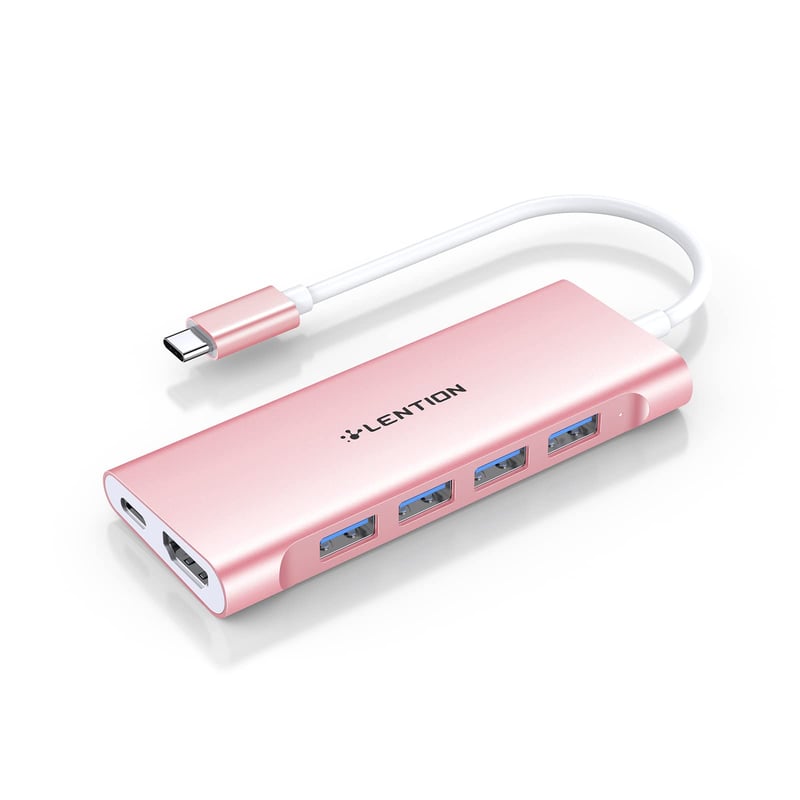 LENTION USB C Hub Multiport Adapter 4K HDMI, 4 USB 3.0, 100W Punjenje - MacBook Pro/Air 2024-2016, Kompatibilan s Thunderbolt 3, Aluminijska Roza