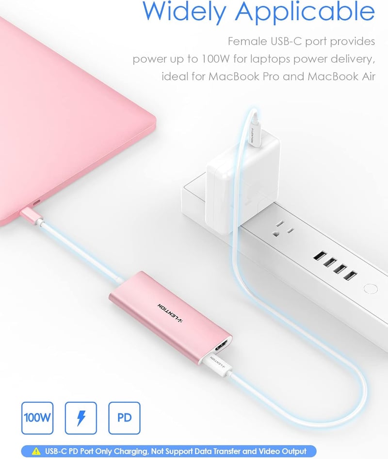 LENTION USB C Hub Multiport Adapter 4K HDMI, 4 USB 3.0, 100W Töltés - MacBook Pro/Air 2024-2016, Thunderbolt 3 Kompatibilis, Alumínium Rózsa