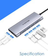 Lention USB-C Multiport Adapter 4K HDMI Kimenettel, 4 USB 3.0 Porttal, MacBook Pro/Air, Dell XPS Kompatibilis Dokkoló, 100W Töltéssel - Spac 2