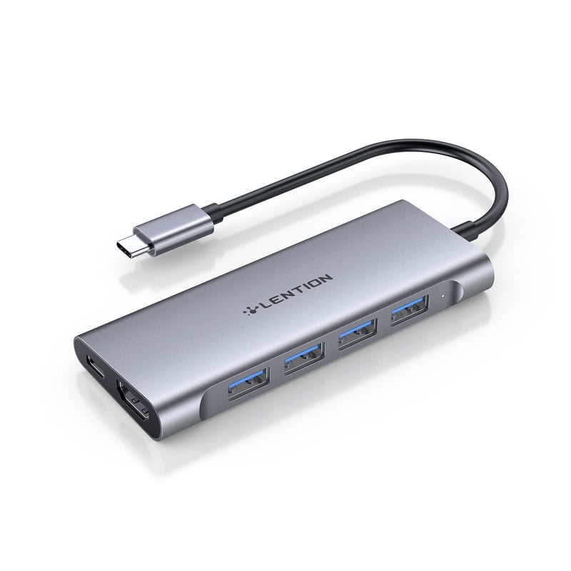 Lention USB-C Multiport Adapter s 4K HDMI izlazom, 4 USB 3.0 priključka, dock kompatibilan s MacBook Pro/Air, Dell XPS, 100W punjenje - Spac