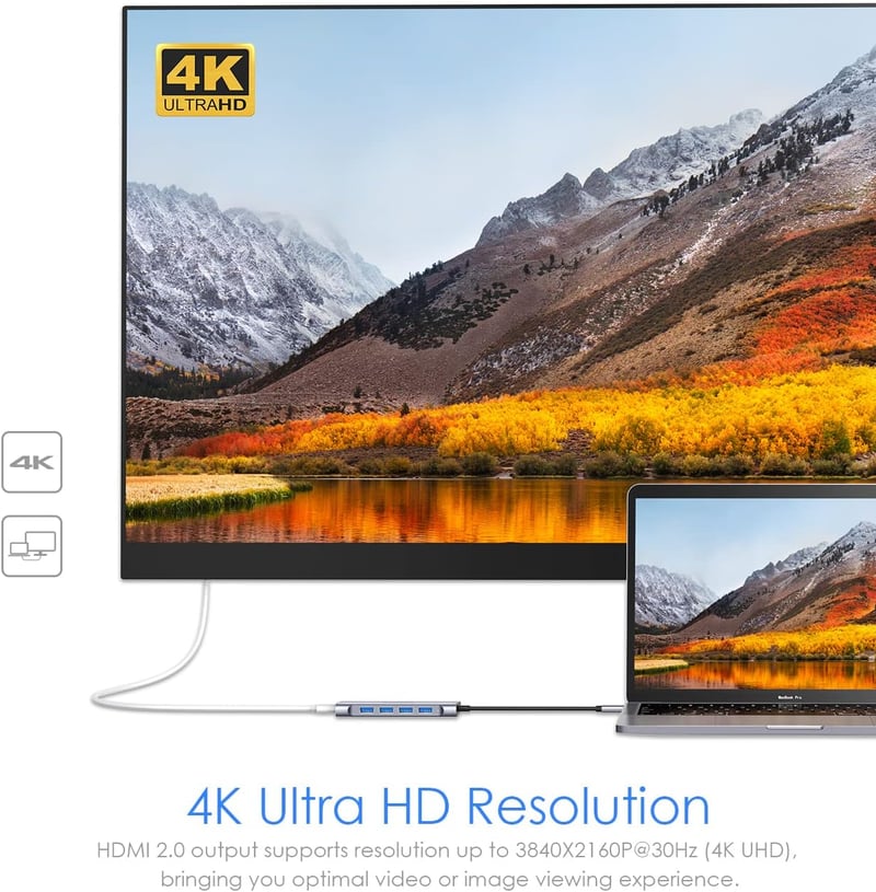 Lention USB-C Multiport Adapter 4K HDMI Kimenettel, 4 USB 3.0 Porttal, MacBook Pro/Air, Dell XPS Kompatibilis Dokkoló, 100W Töltéssel - Spac