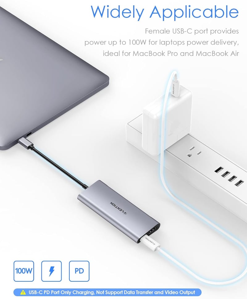 Lention USB-C Multiport Adapter 4K HDMI Kimenettel, 4 USB 3.0 Porttal, MacBook Pro/Air, Dell XPS Kompatibilis Dokkoló, 100W Töltéssel - Spac