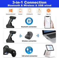 Cititor de coduri de bare Bluetooth LENVII 1D 2D QR 3 în 1, cu fir și fără fir, cu stație de încărcare pentru iOS și Android 2
