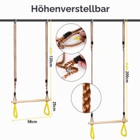 Leogreen drevená hrazda s gymnastickými kruhmi na vonkajší fitness tréning, zelená, 59x17,5x8,5 cm, nosnosť 150 kg 3