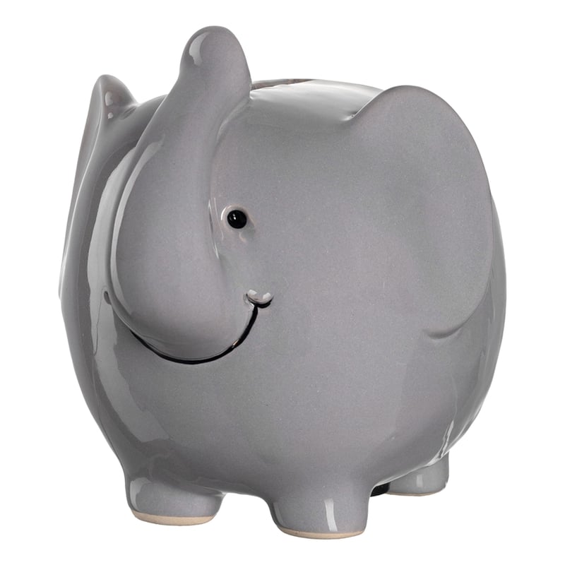 Pușculiță din ceramică LEONARDO HOME Bambini Elefant cu cheie – 11,5 cm, gri – Cadou pentru copii, băieți și fete