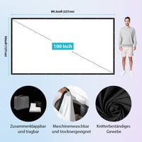 LEORFI 100-palcové prenosné projekčné plátno s čiernym pozadím, skladateľné, umývateľné, na vnútorné aj vonkajšie použitie, s taškou 6