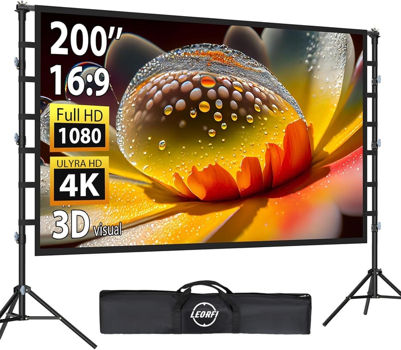 LEORFI 200 Inch Projektor Vászon Állvánnyal - Hordozható Kültéri Vetítővászon 16:9 4K HD