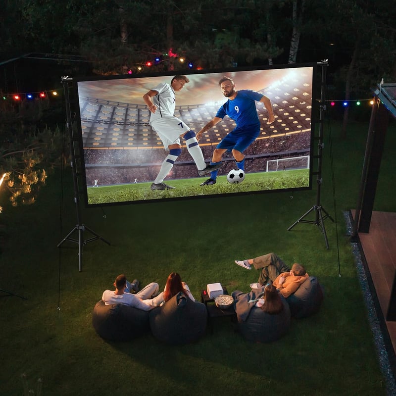 LEORFI 200 Inch Projektor Vászon Állvánnyal - Hordozható Kültéri Vetítővászon 16:9 4K HD