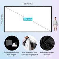LEORFI Premietacie plátno 150" (336x190 cm) s čiernou zadnou stranou, prenosné vonkajšie aj vnútorné filmové plátno 16:9, odolné proti pokrčeniu, umývateľné, s taškou 6