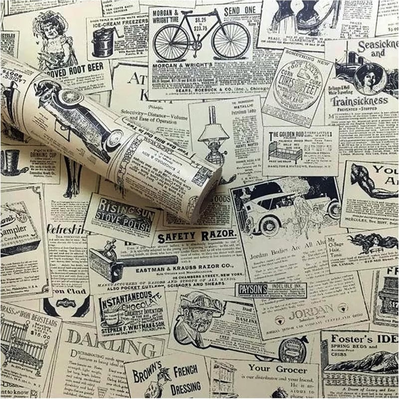 LEPENDOR Öntapadós Tapéta Vintage Újság Minta Retro Stílusú Faldekoráció 0,45x3m