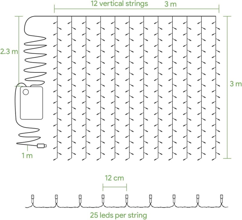 Lepro 3x3m LED függöny 300 meleg fehér lámpa 8 móddal USB távirányítóval