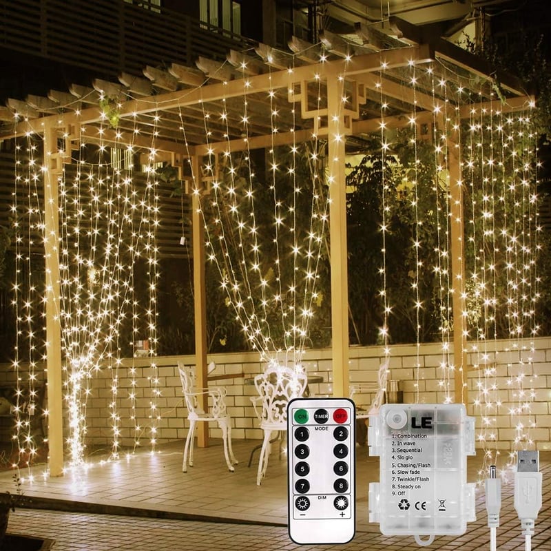 Lepro 3x3m LED függöny 300 meleg fehér lámpa 8 móddal USB távirányítóval