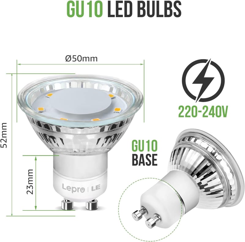 Lepro 4W MR16 GU10 LED izzó, 50W halogén helyettesítő, 3000K meleg fehér, 10db