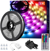 Lepro 5m RGB LED szalag szett, 5050 SMD színváltós LED csík, 12V, öntapadós, hajlékony világítás távirányítóval és tápegységgel 1