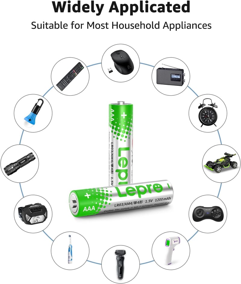 Lepro AAA alkáli elemek 12 db 1200 mAh 1,5 V LR03 MN2400 szivárgásgátló órák távirányító egér zseblámpa