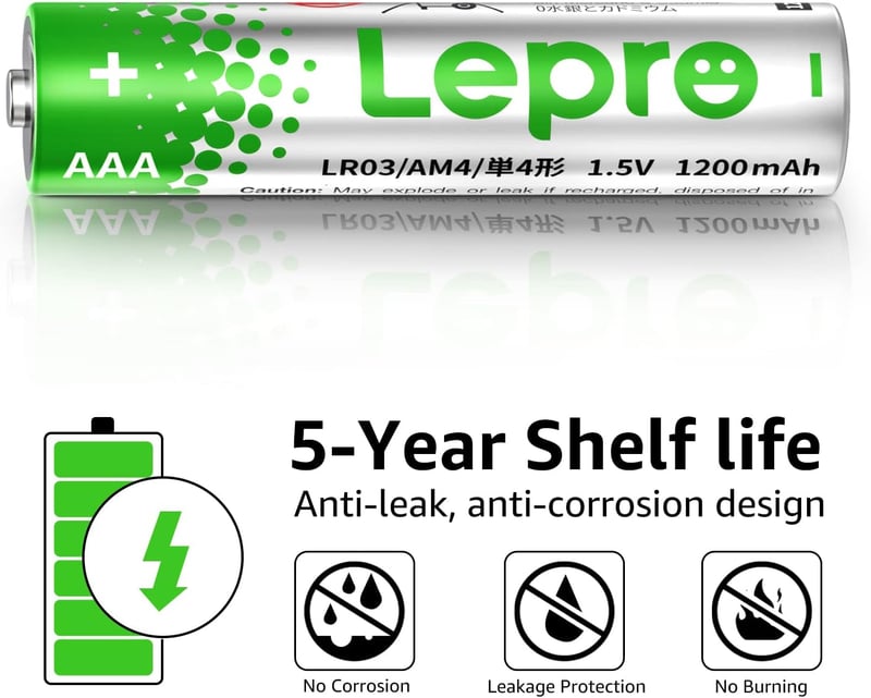 Lepro AAA alkáli elemek 12 db 1200 mAh 1,5 V LR03 MN2400 szivárgásgátló órák távirányító egér zseblámpa