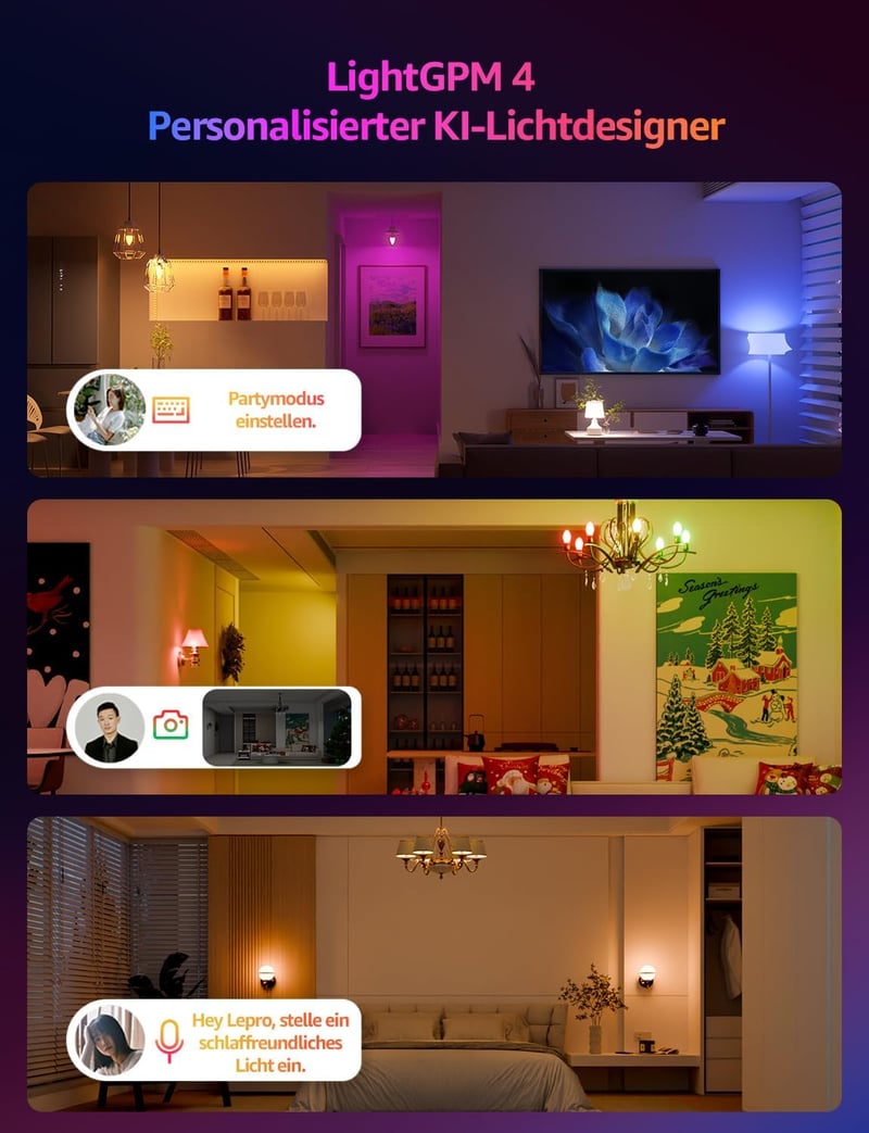 Lepro AI Smart LED izzó E14 4,9W RGB színváltós, hangvezérlés Alexa Google, WiFi Bluetooth, meleg hideg fehér fény