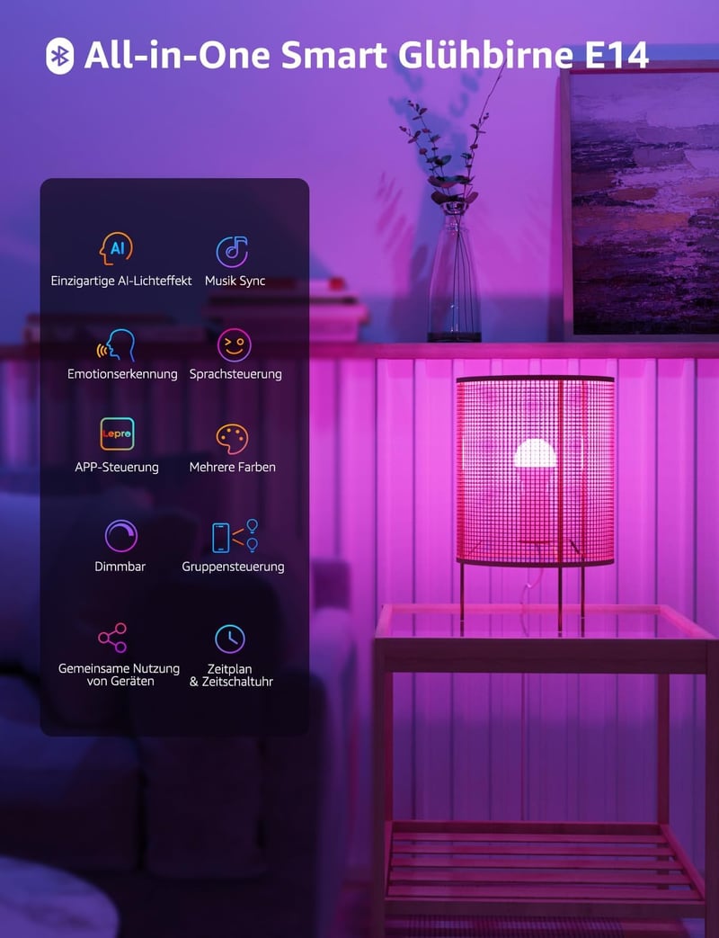 Lepro BP1 E14 LED izzó RGB+CCT 4,9W dimmelhető WiFi Bluetooth Alexa Google 2db