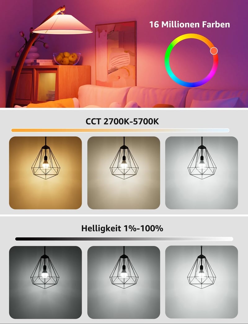 Lepro BP1 E14 LED izzó RGB+CCT 4,9W dimmelhető WiFi Bluetooth Alexa Google 2db