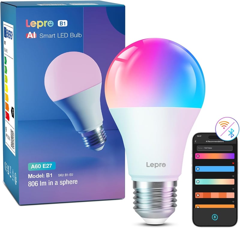 Lepro E27 8.5W Okos Izzó Dimmer Funkcióval, WiFi és Bluetooth, Alexa és Google Kompatibilis